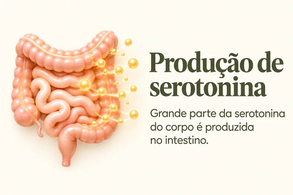 Produção de serotonina: grande parte da serotonina do corpo é produzida no intestino.